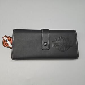 Women’s Faux Leather Harley Davidson Tri Fold Wallet Travel Tech Organizer New